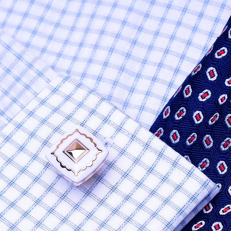 Gold Plated White Enamel Cufflinks Cufflink    - Sophisticated Gentlemen