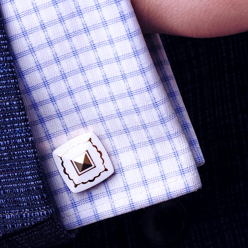 Gold Plated White Enamel Cufflinks Cufflink    - Sophisticated Gentlemen