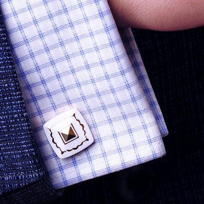 Gold Plated White Enamel Cufflinks Cufflink    - Sophisticated Gentlemen