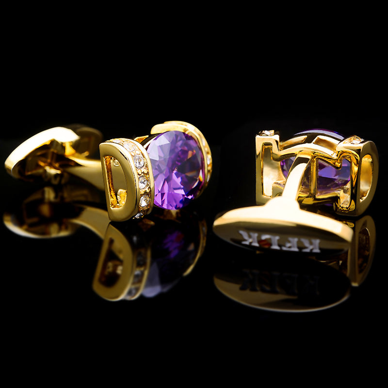 18K Plated Purple And Gold Cufflinks Sophisticated Gentlemen