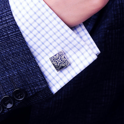 Silver & Navy Blue Enamel Cufflinks Cufflink    - Sophisticated Gentlemen