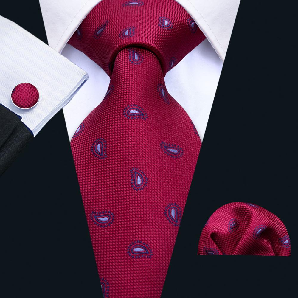 Tiny Paisley Tie, Pocket Square and Cufflinks in Red tie sets    - Sophisticated Gentlemen