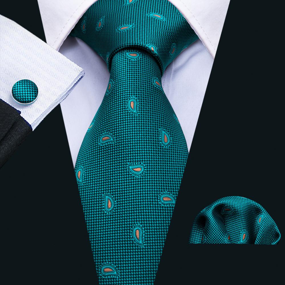 Tiny Paisley Tie, Pocket Square and Cufflinks in Green tie sets - Sophisticated Gentlemen