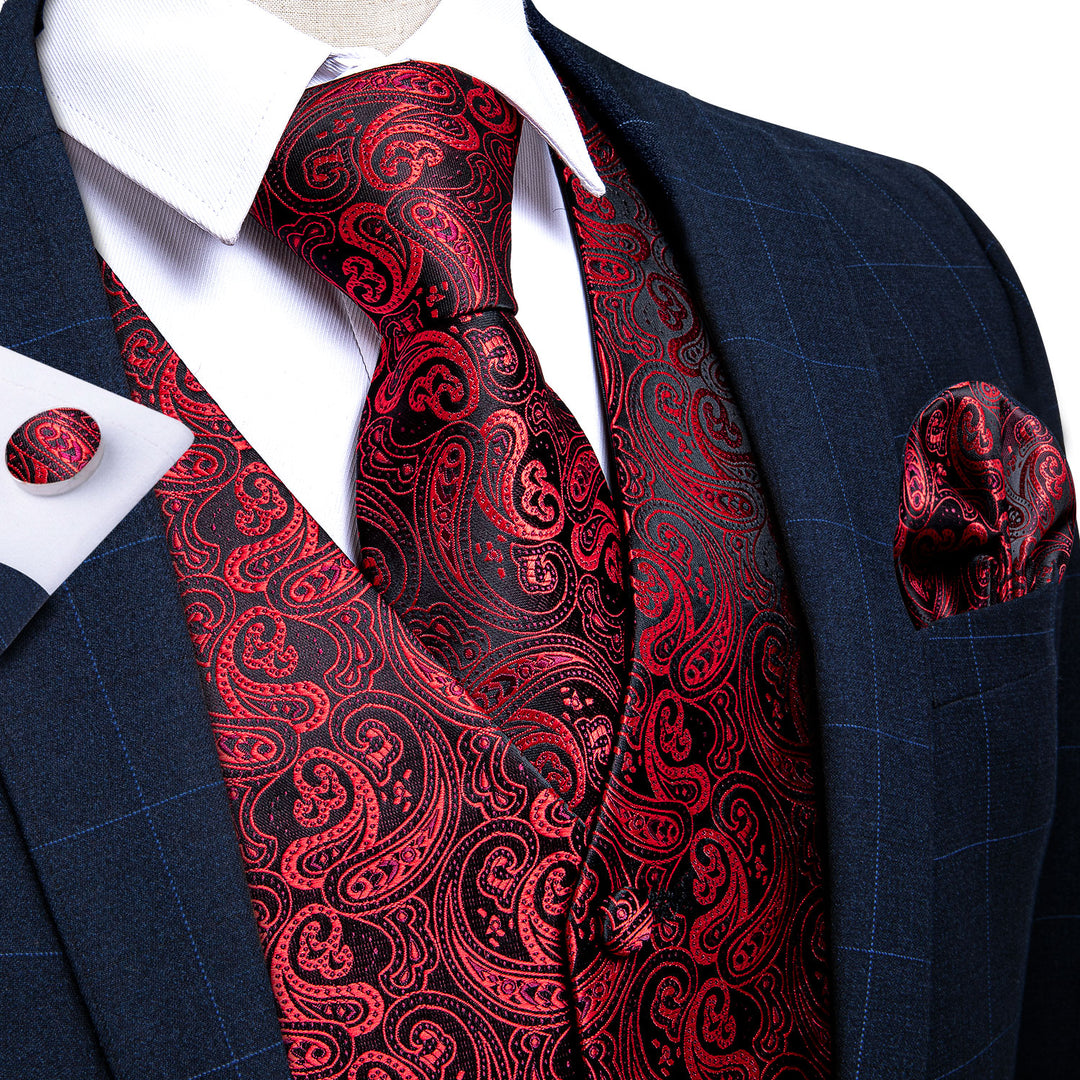 Luxury Red Paisley Vest Set vest set S (Chest 41)   - Sophisticated Gentlemen