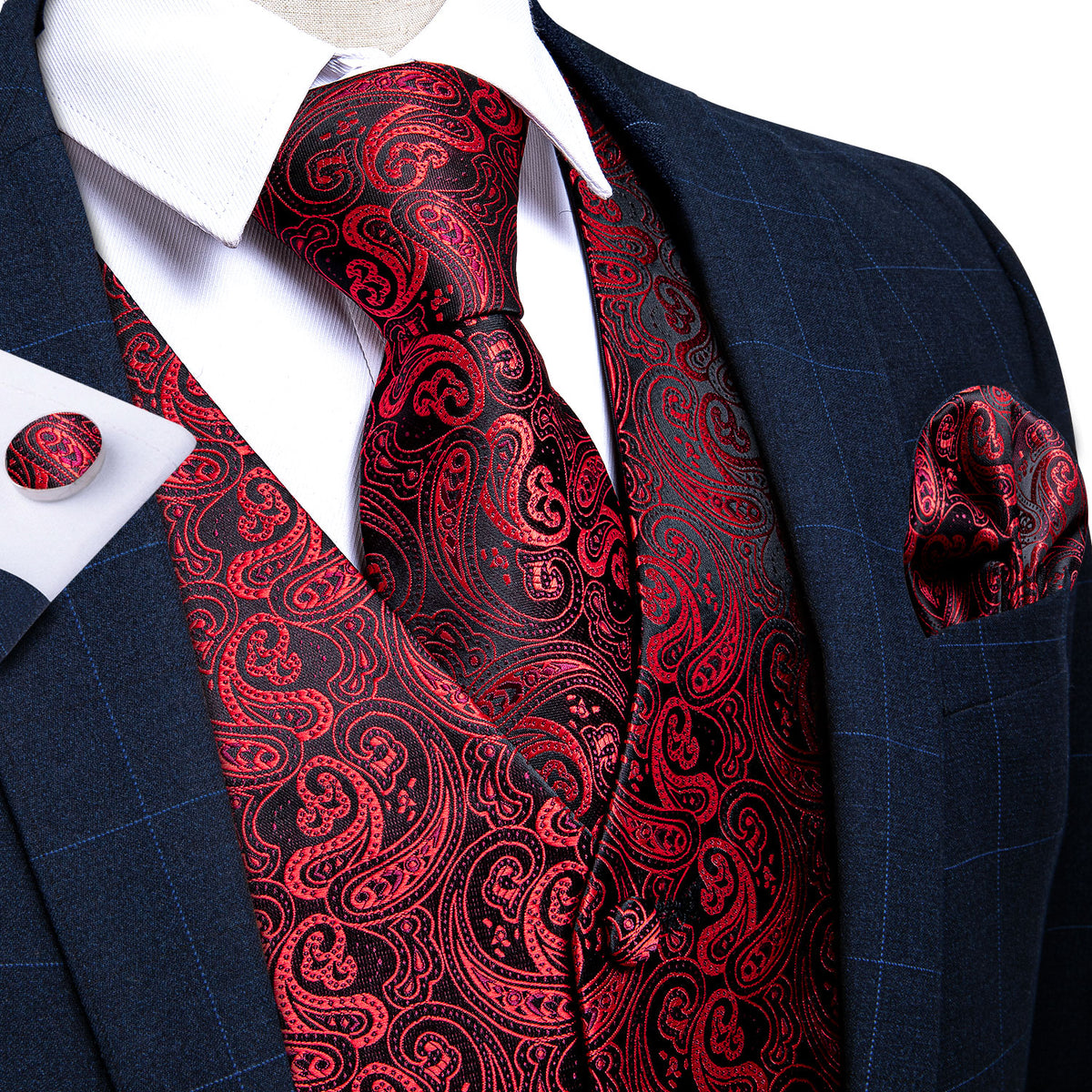 Luxury Red Paisley Vest Set – Sophisticated Gentlemen