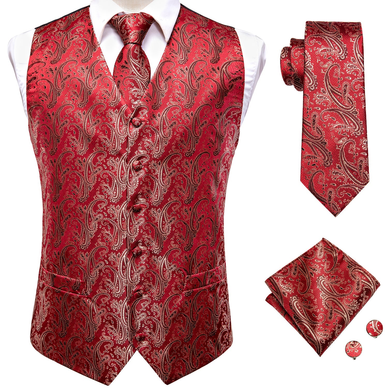 Red Ornamental Vest Set vest set - Sophisticated Gentlemen