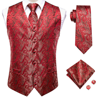 Red Ornamental Vest Set vest set - Sophisticated Gentlemen
