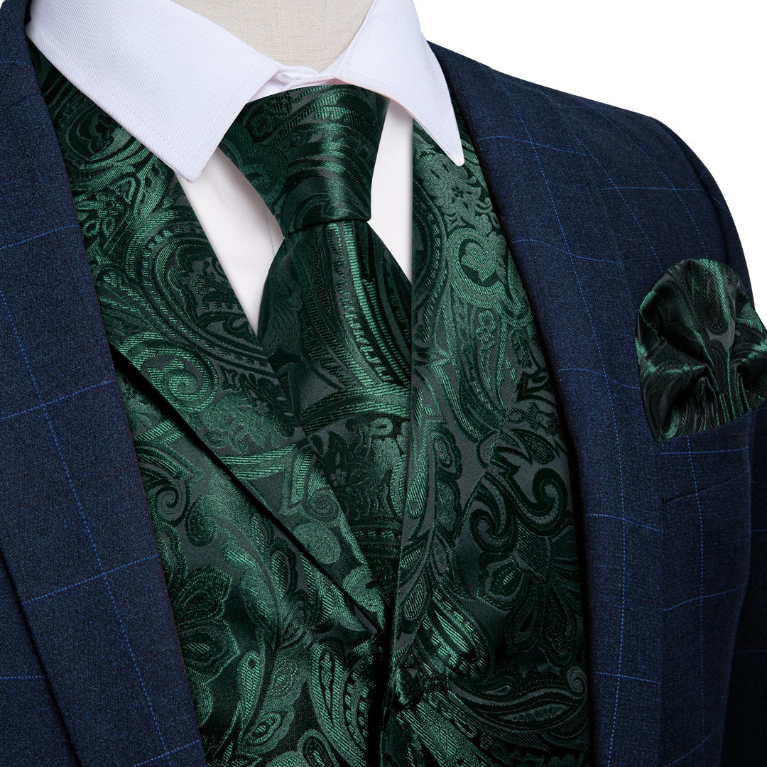 Emerald Green Paisley Vest Set vest set S (Chest 41)   - Sophisticated Gentlemen