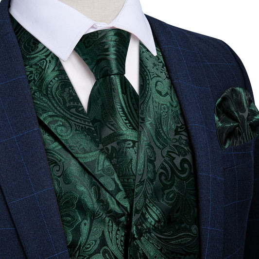 Emerald Green Paisley Vest Set vest set S (Chest 41)   - Sophisticated Gentlemen