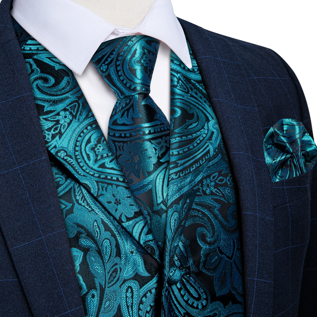 Teal Paisley Vest Set vest set S (Chest 41)   - Sophisticated Gentlemen
