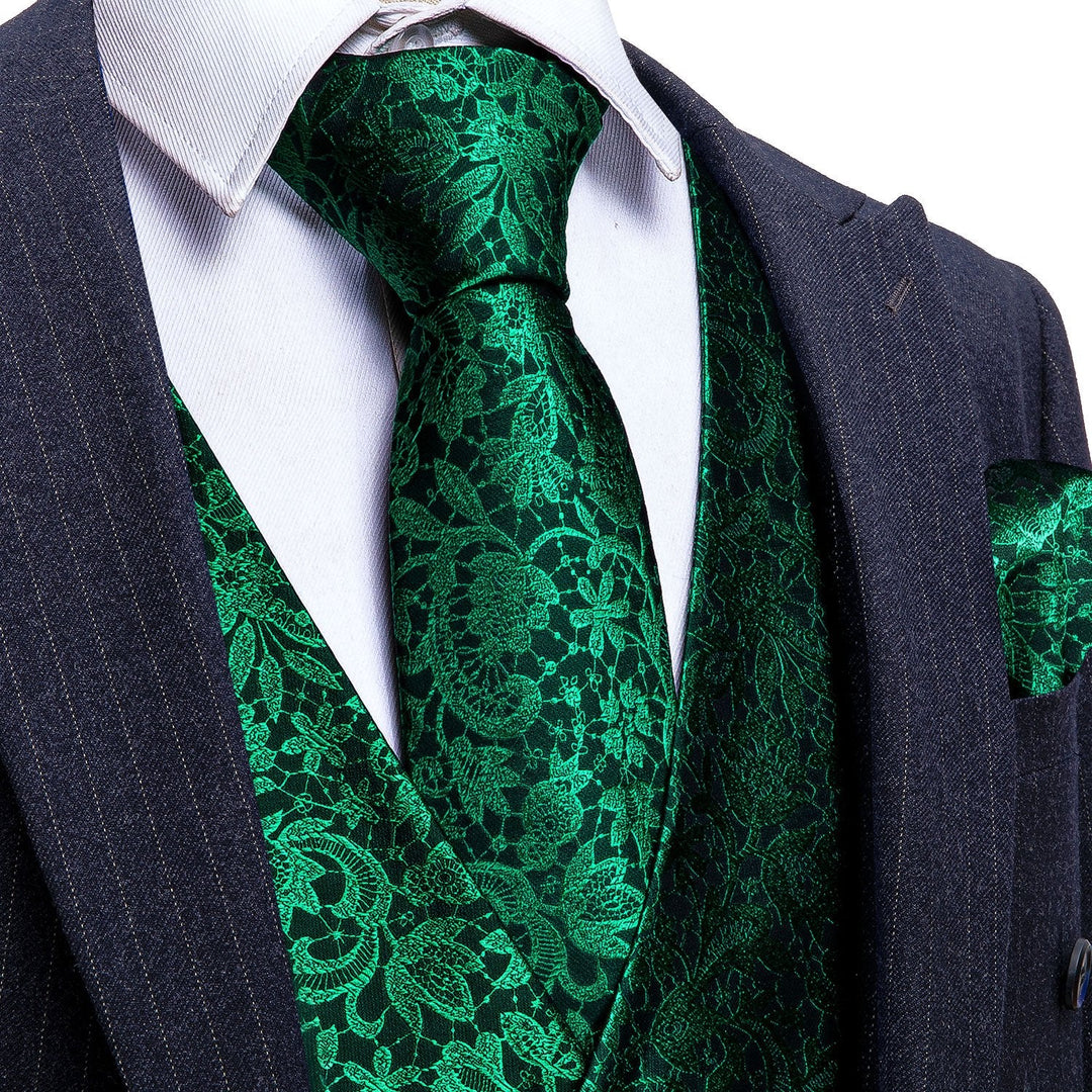 Green Floral Vest Set vest set S (Chest 41)   - Sophisticated Gentlemen