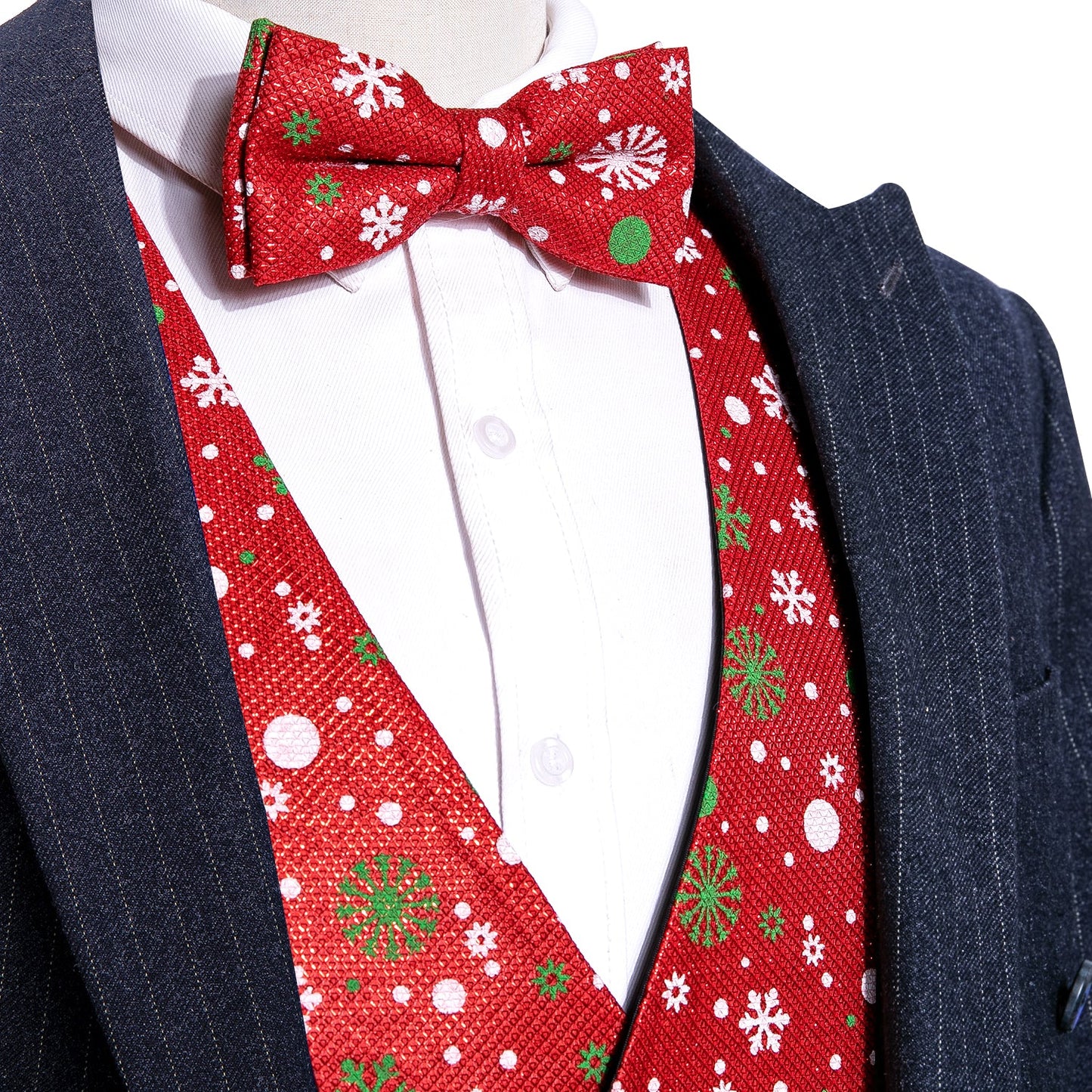 Festive Red Snowflake Jacquard Vest Set vest set S (Chest 41) - Sophisticated Gentlemen