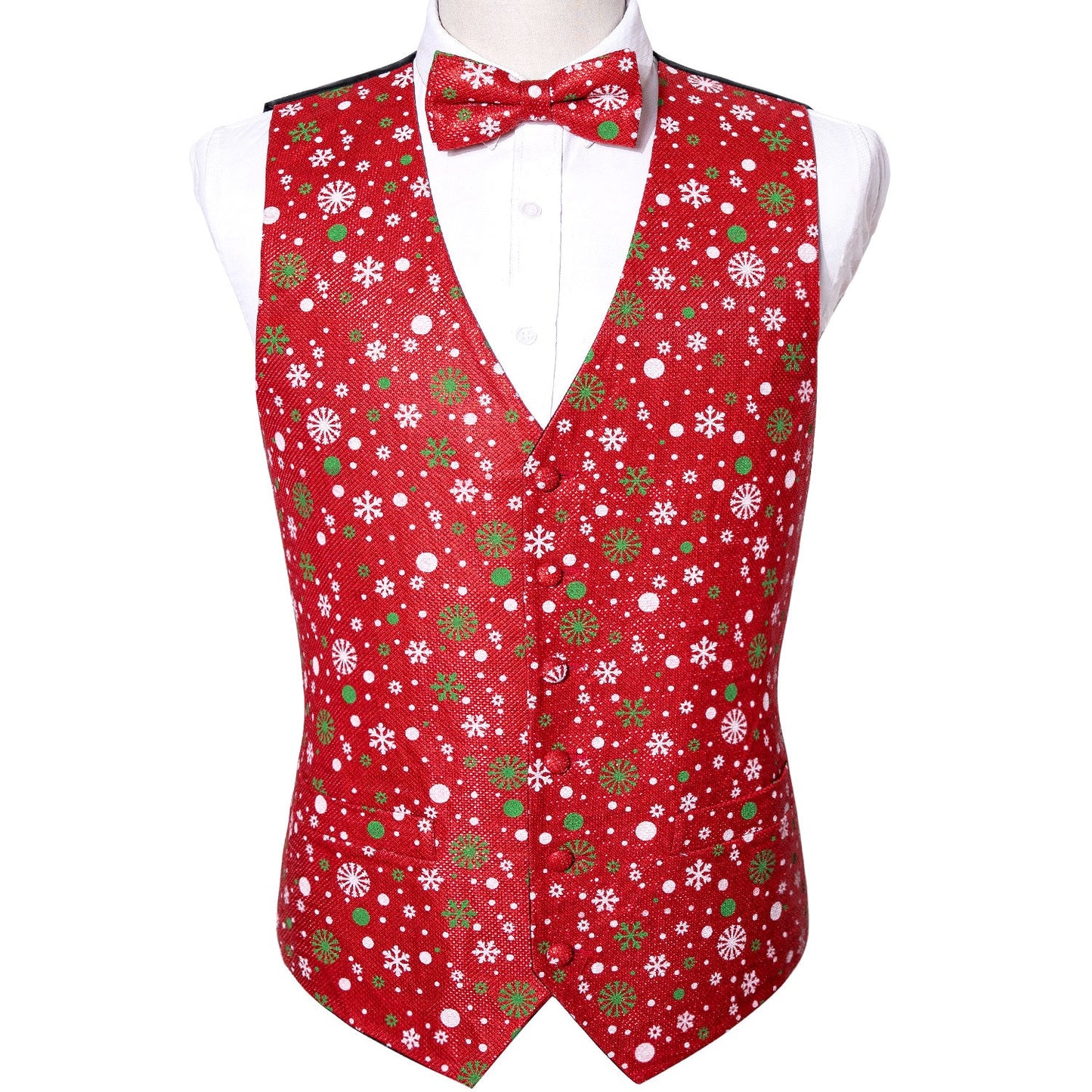 Festive Red Snowflake Jacquard Vest Set vest set - Sophisticated Gentlemen