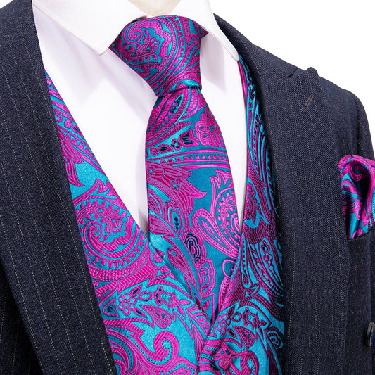 Purple and Aqua Vest Set vest set S  (Chest 41)   - Sophisticated Gentlemen