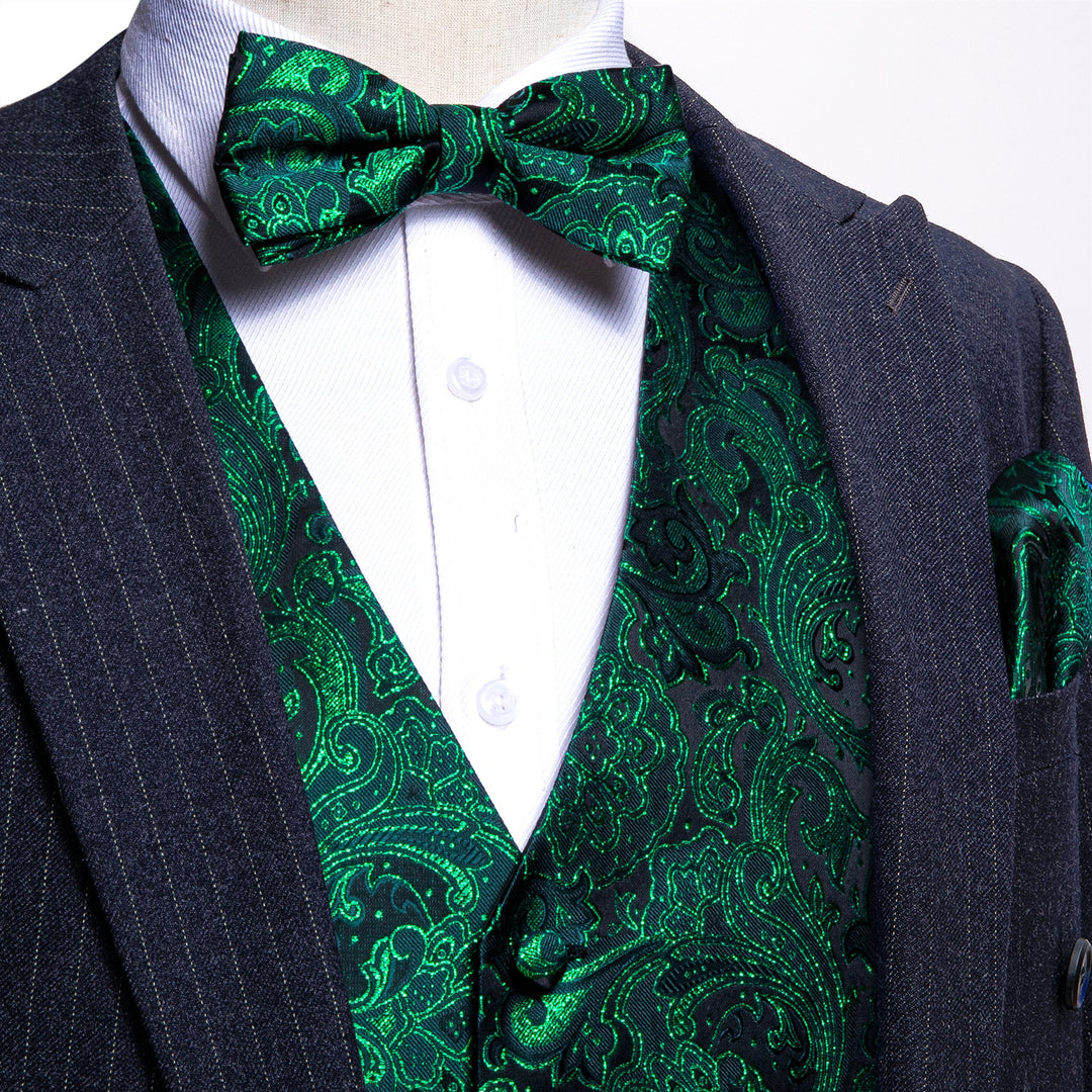 Green Sparkling Paisley Vest Set vest set S (Chest 41)   - Sophisticated Gentlemen