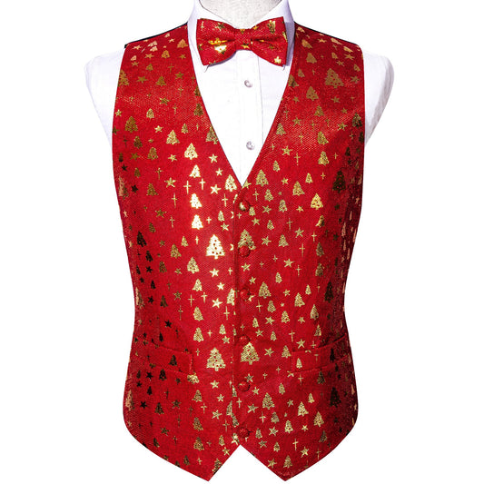 Crimson & Gold Christmas Tree Festive Vest Set vest set S (Chest 41) - Sophisticated Gentlemen