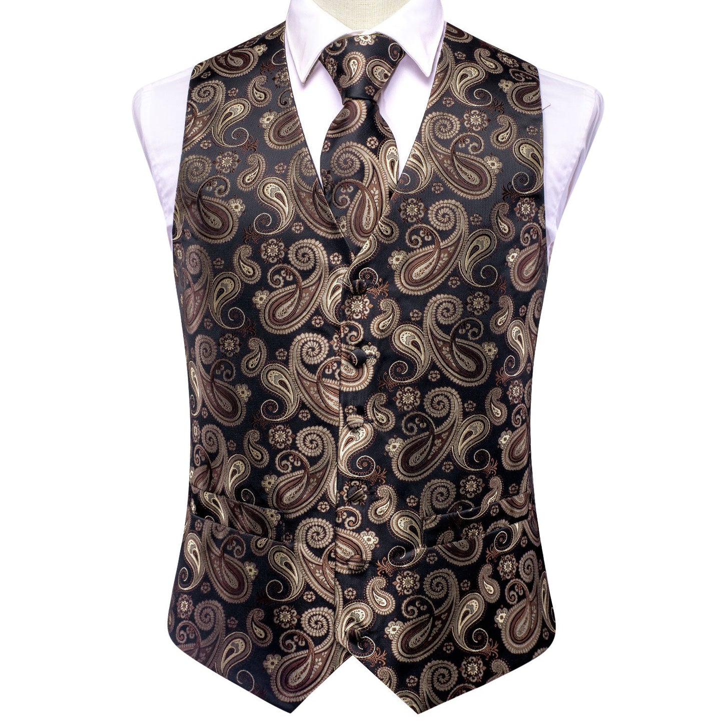 Brown and Black Paisley Vest Set Home    - Sophisticated Gentlemen