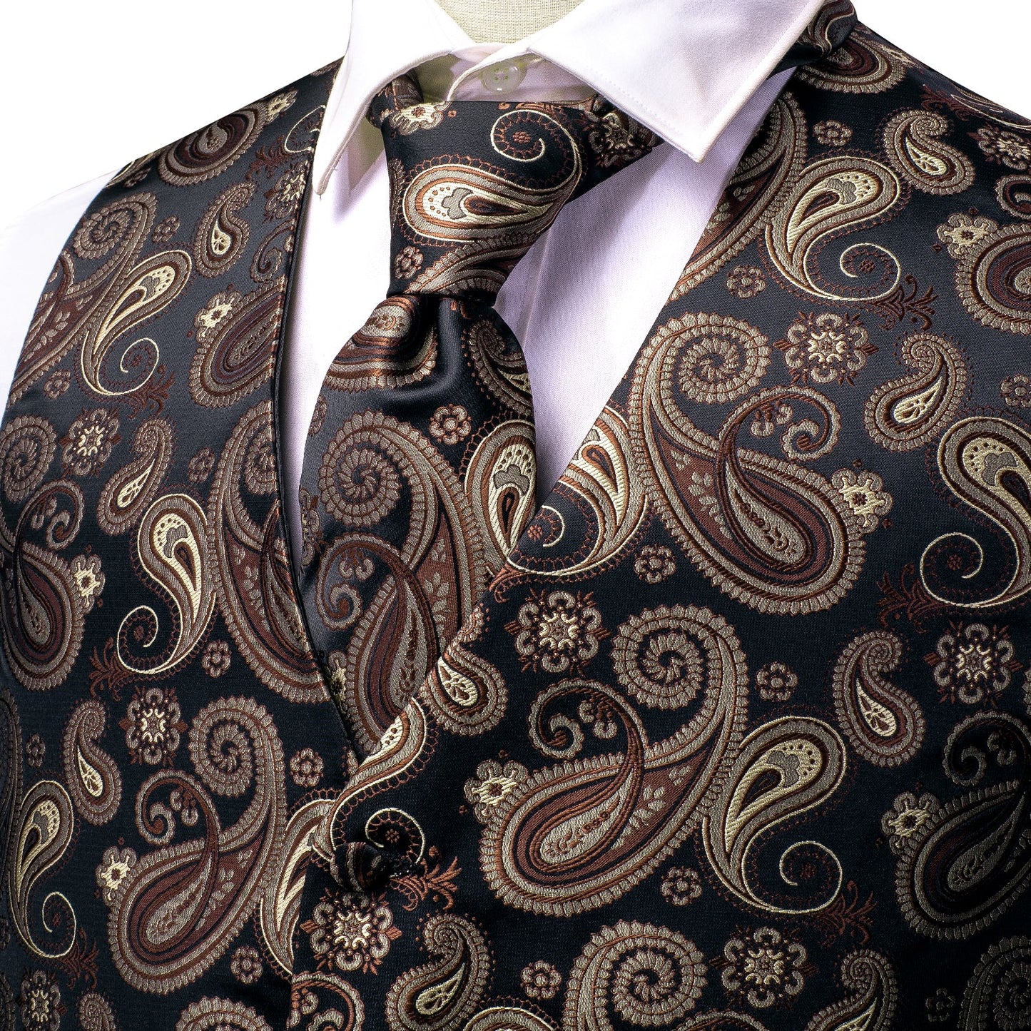 Brown and Black Paisley Vest Set Home    - Sophisticated Gentlemen