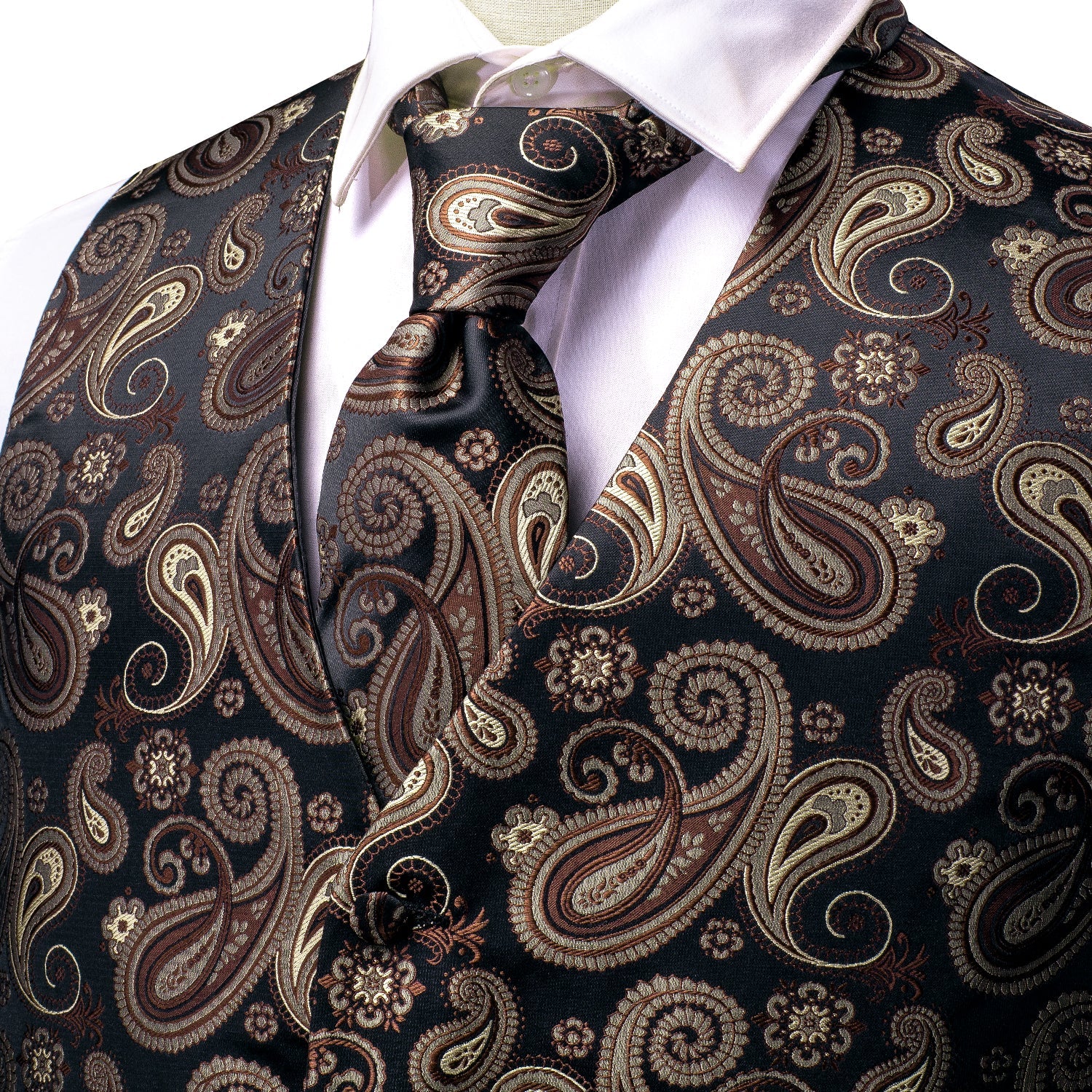 Brown and Black Paisley Vest Set Home    - Sophisticated Gentlemen