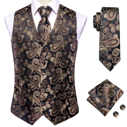 Brown and Black Paisley Vest Set Home    - Sophisticated Gentlemen
