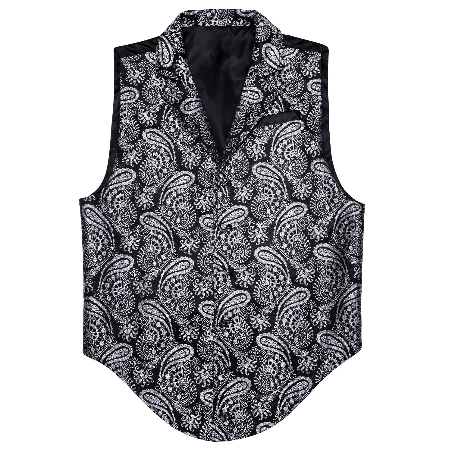 Silver and Black Paisley Vest vest set S (Chest 38)   - Sophisticated Gentlemen