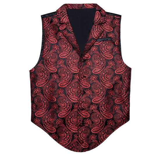 Red and Black Paisley Vest vest set S (Chest 38)   - Sophisticated Gentlemen