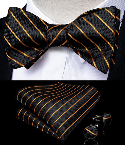 Luxury Gold and Black Striped Bow Tie Set bow ties    - Sophisticated Gentlemen