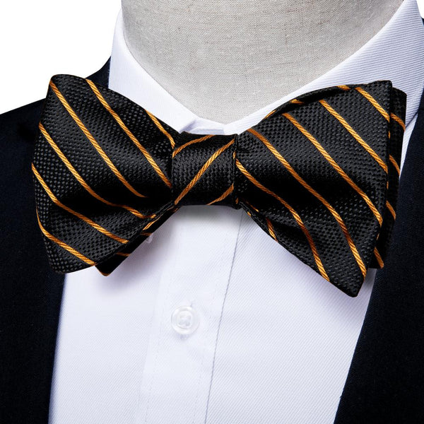 Luxury Gold and Black Striped Bow Tie Set