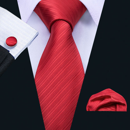 Red Lines Tie, Pocket Square and Cufflinks tie sets    - Sophisticated Gentlemen