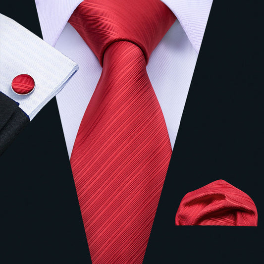Red Lines Tie, Pocket Square and Cufflinks tie sets    - Sophisticated Gentlemen