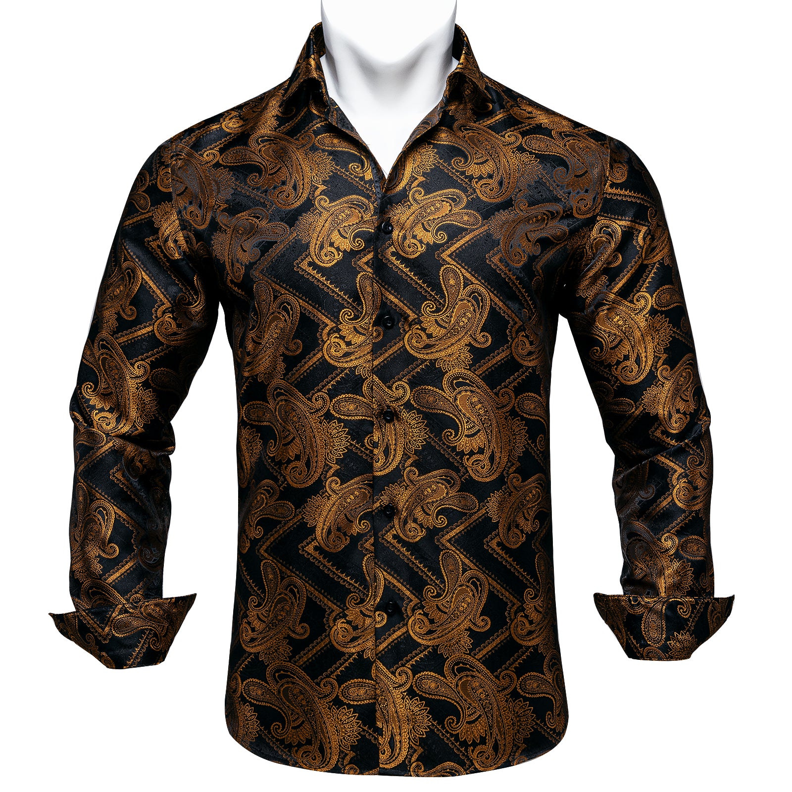 Black and Gold Paisley Dress Shirt shirt S   - Sophisticated Gentlemen