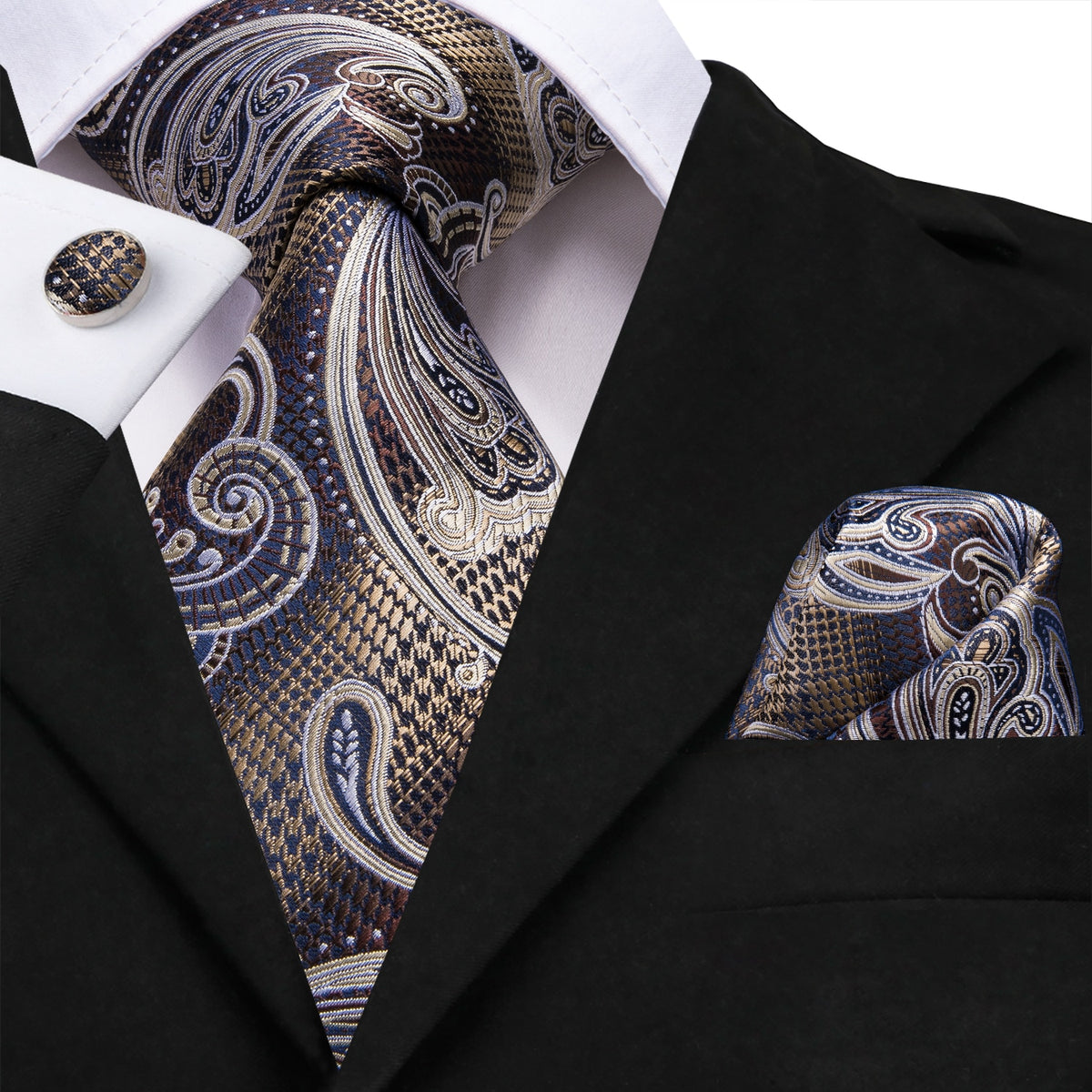 Business Flowers Tie, Pocket Square and Cufflinks – Sophisticated Gentlemen