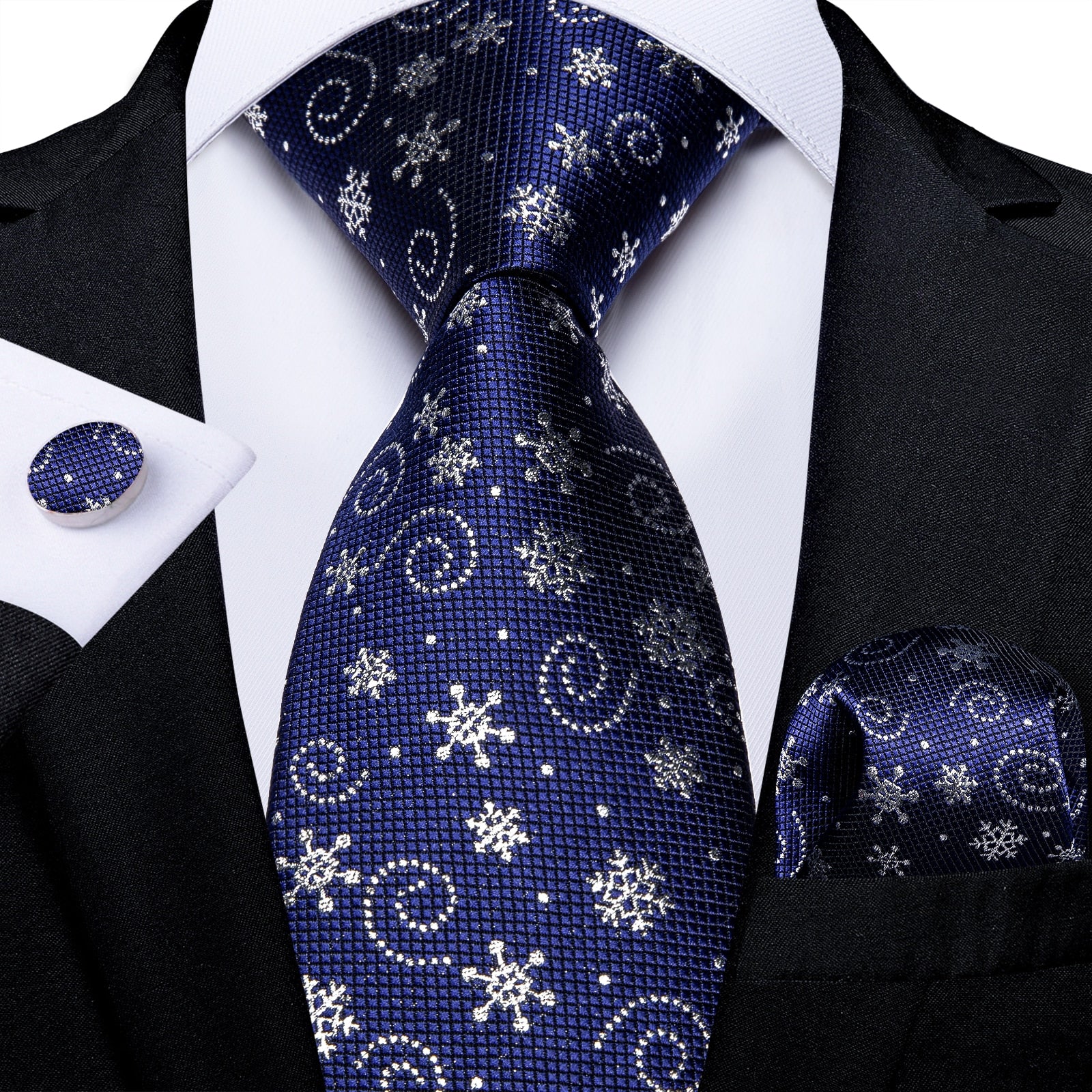 Snowflakes On Blue Tie, Pocket Square and Cufflinks tie sets - Sophisticated Gentlemen