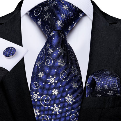 Snowflakes On Blue Tie, Pocket Square and Cufflinks tie sets - Sophisticated Gentlemen