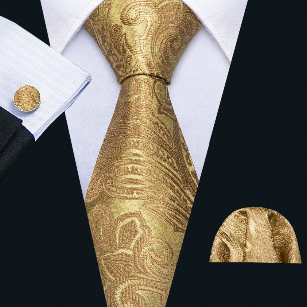 Ancient Gold Tie, Pocket Square and Cufflinks tie sets - Sophisticated Gentlemen