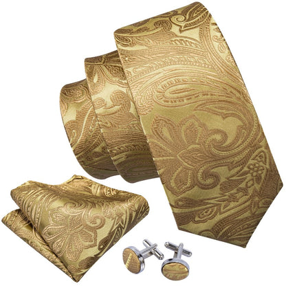 Ancient Gold Tie, Pocket Square and Cufflinks tie sets    - Sophisticated Gentlemen