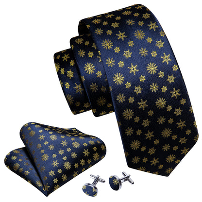 Blue and Gold Snowflakes Tie Set tie sets    - Sophisticated Gentlemen