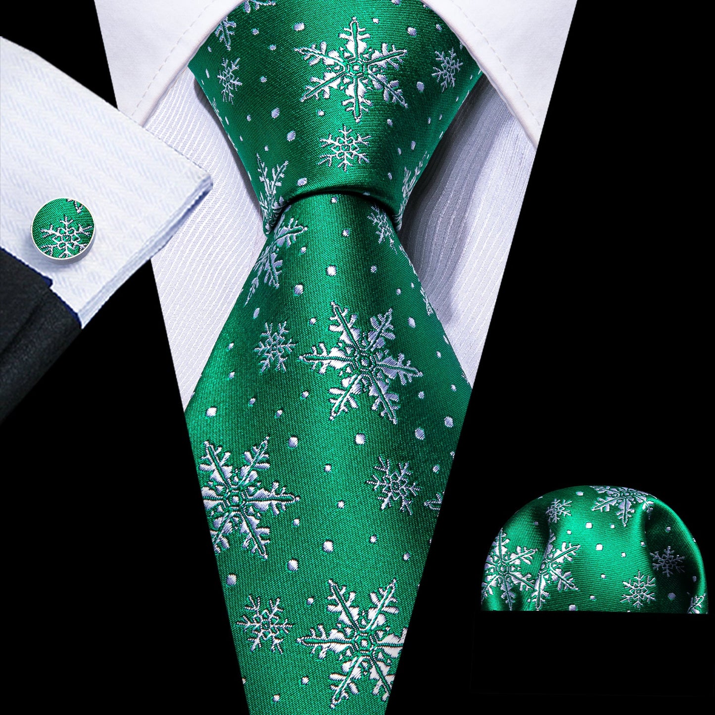 Green Snowflakes Tie Set tie sets - Sophisticated Gentlemen