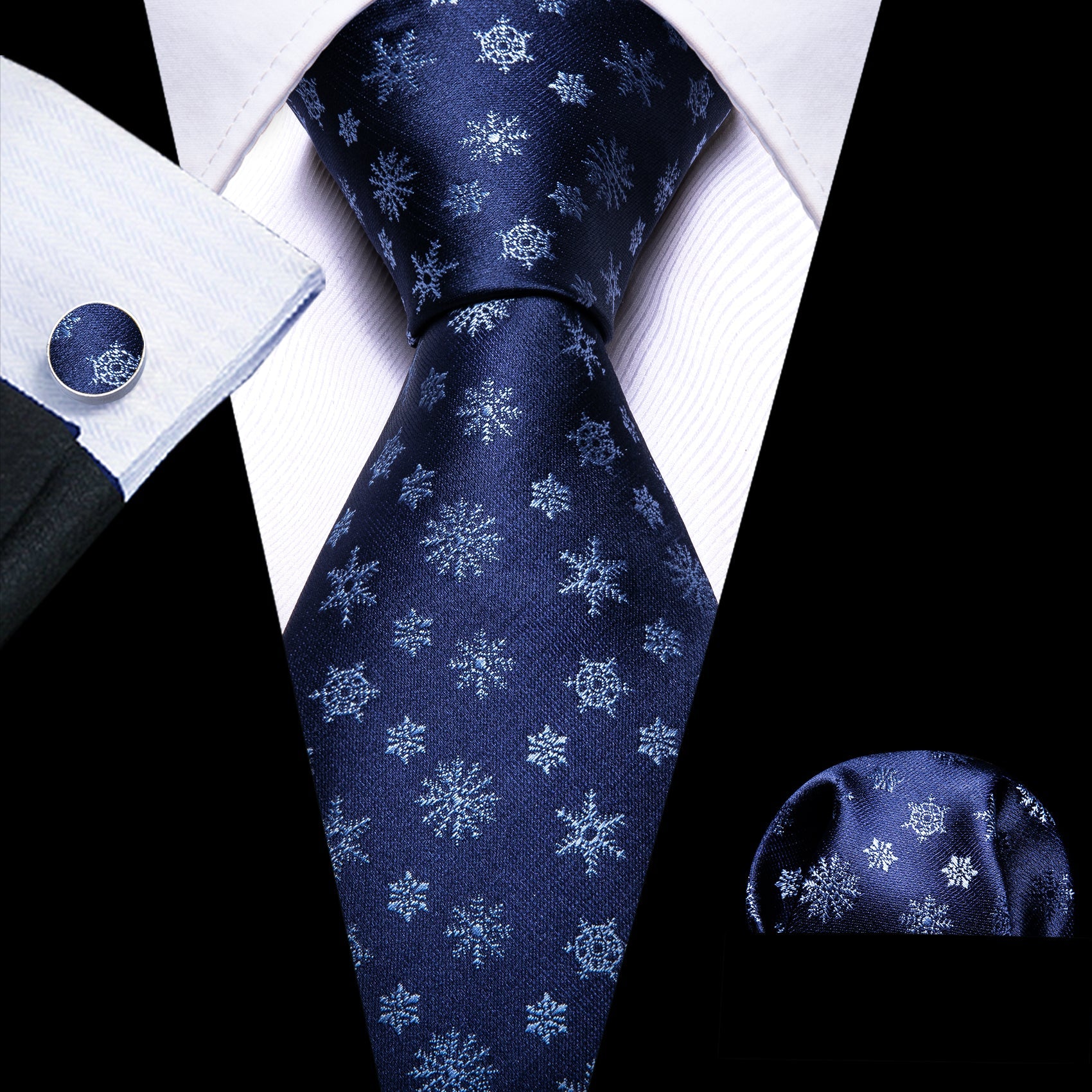 Dark Blue Snowflakes Tie Set tie sets - Sophisticated Gentlemen