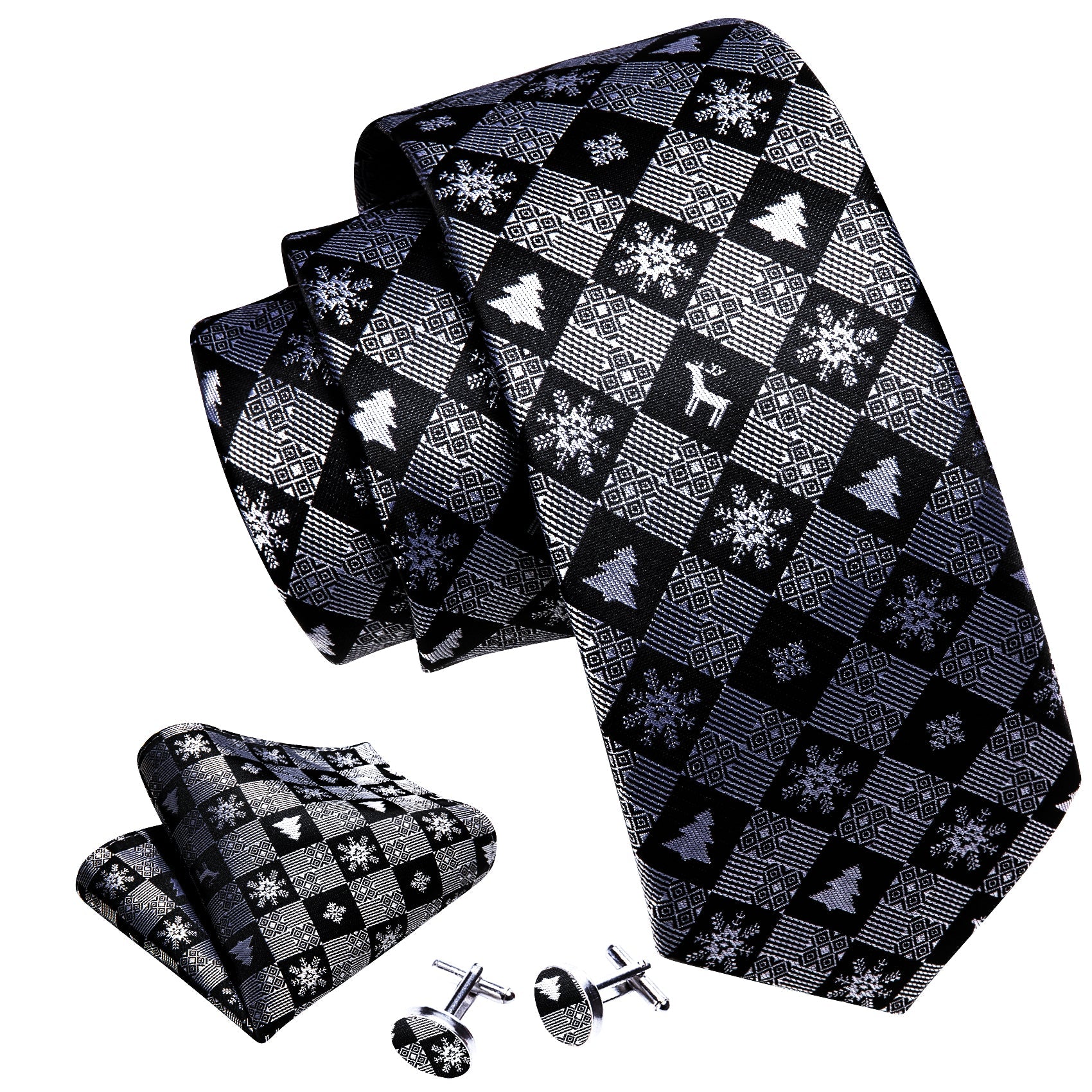 Black and Gray Snowflakes Tie Set tie sets    - Sophisticated Gentlemen