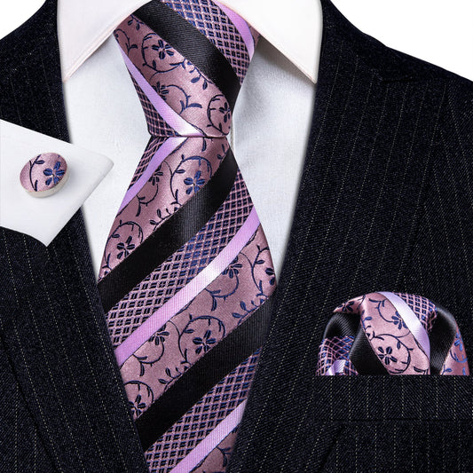 Pink, White and Black Striped Tie, Pocket Square and Cufflinks tie sets Default Title - Sophisticated Gentlemen