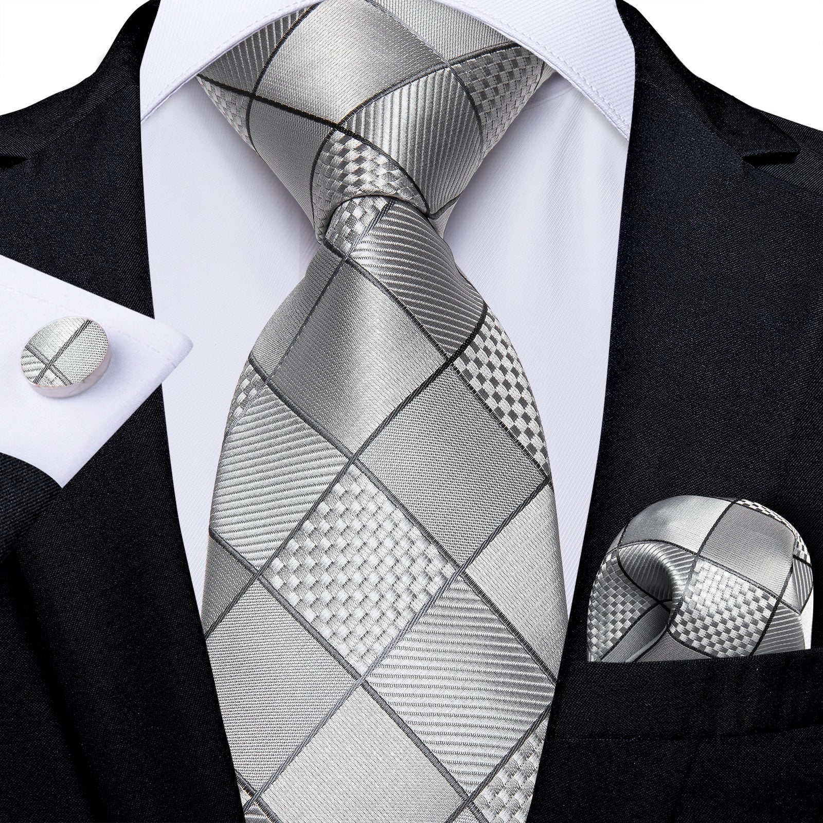 Silver Squares Tie Set tie sets - Sophisticated Gentlemen