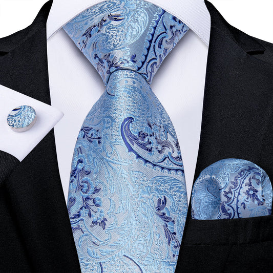 Baby Blue Paisley Tie Set tie set - Sophisticated Gentlemen
