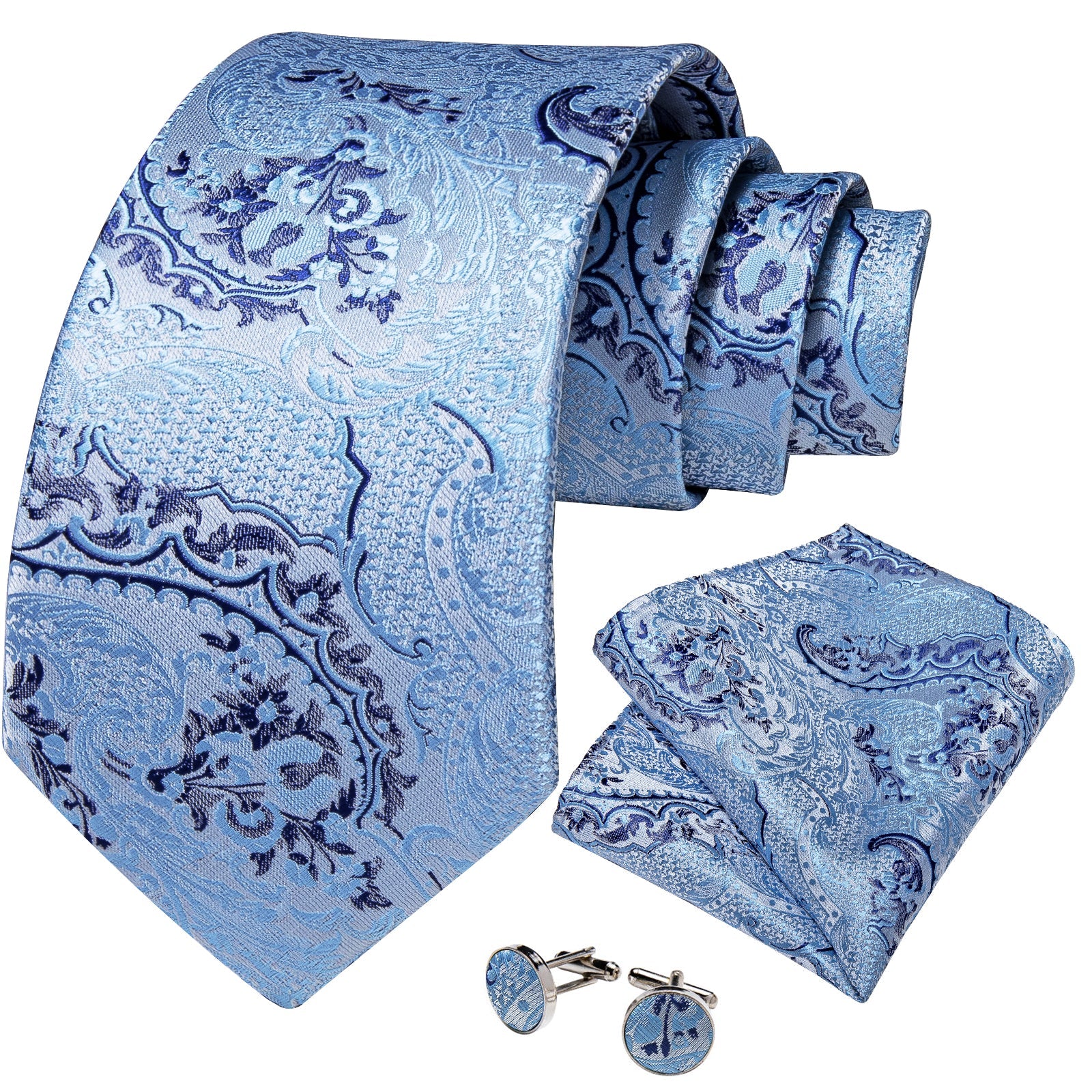 Baby Blue Paisley Tie Set tie set    - Sophisticated Gentlemen