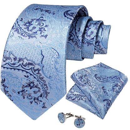 Baby Blue Paisley Tie Set tie set    - Sophisticated Gentlemen