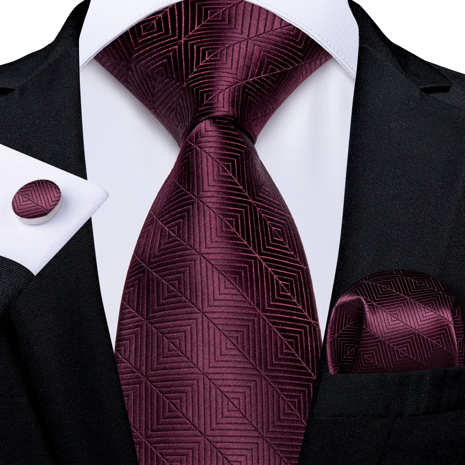 Wine Red Geometry Tie Set tie set - Sophisticated Gentlemen