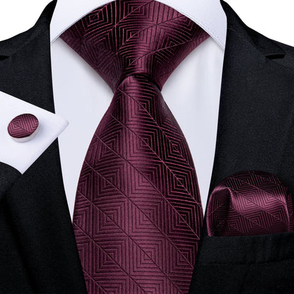 Wine Red Geometry Tie Set tie set - Sophisticated Gentlemen