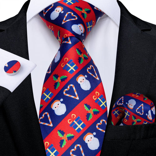 Red and Blue Striped Santa Tie Set tie sets - Sophisticated Gentlemen