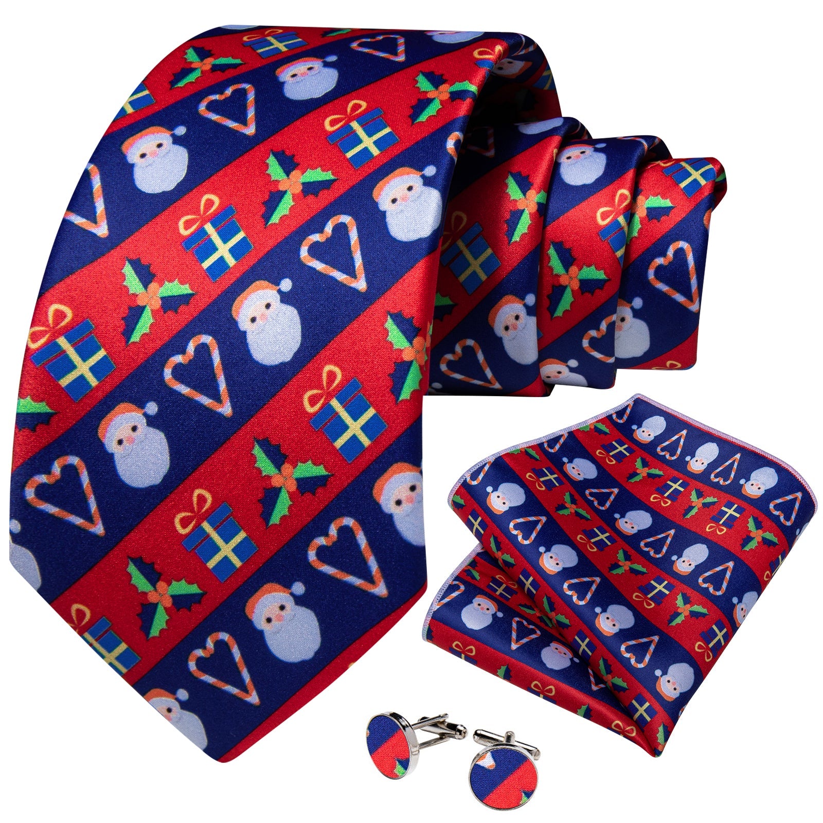 Red and Blue Striped Santa Tie Set tie sets    - Sophisticated Gentlemen