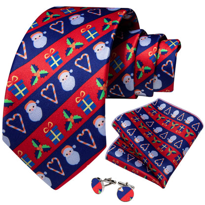 Red and Blue Striped Santa Tie Set tie sets    - Sophisticated Gentlemen